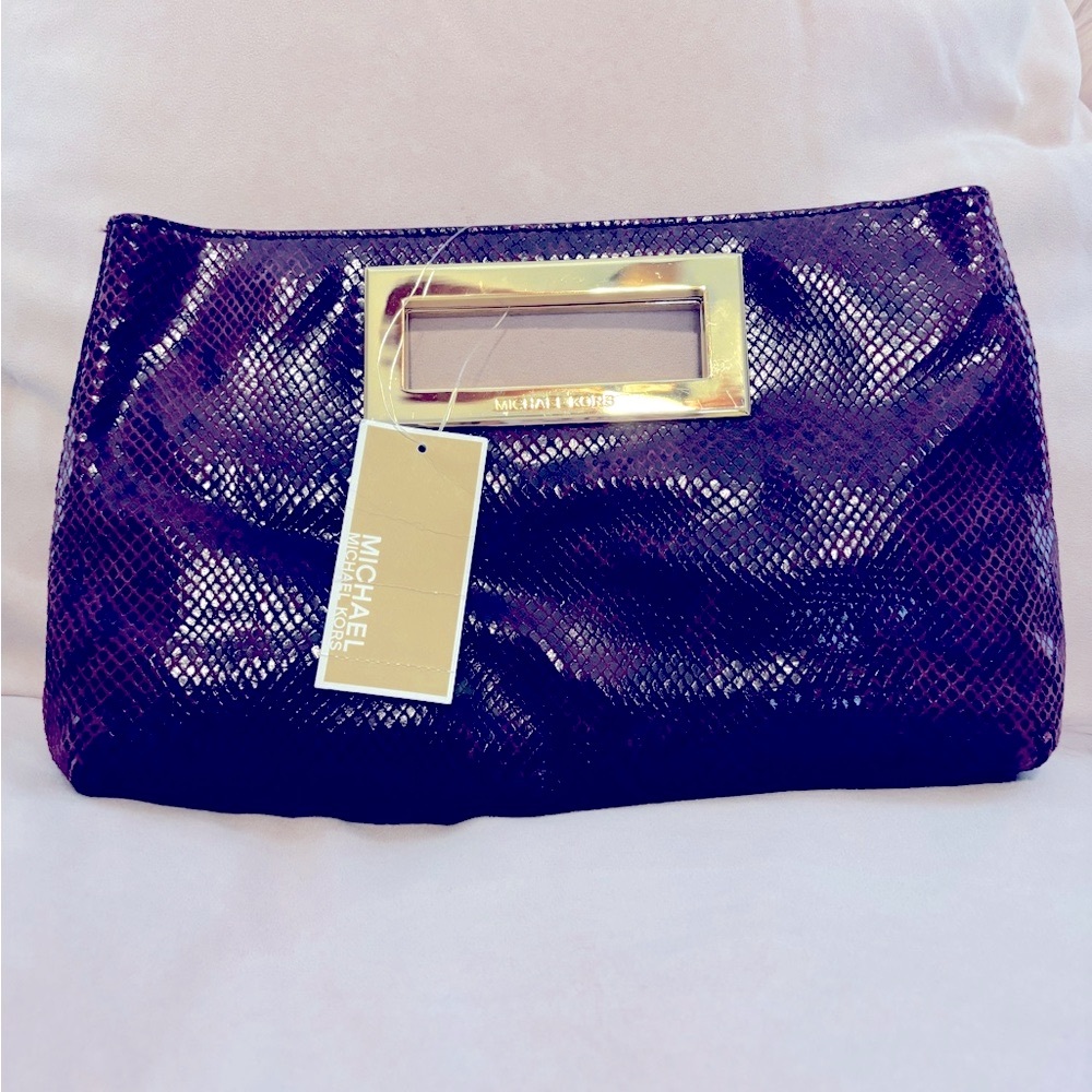 Michael Kors genuine leather purple clutch